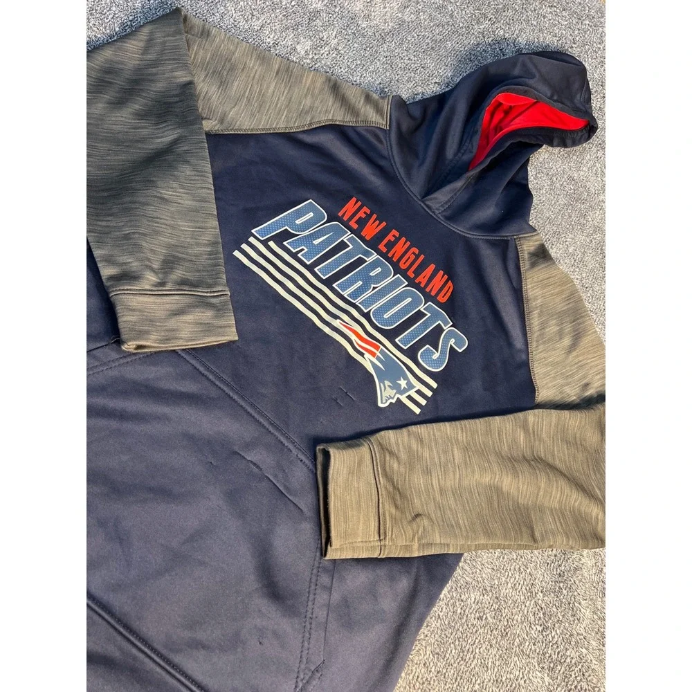NFL Team Apparel New England Patriots Youth Large Hoodie Navy Grey Polyester